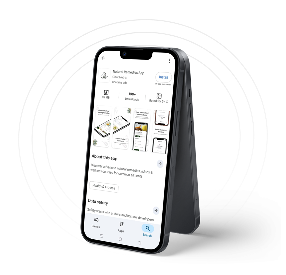 Natural Remedies app remedy library on iPhone